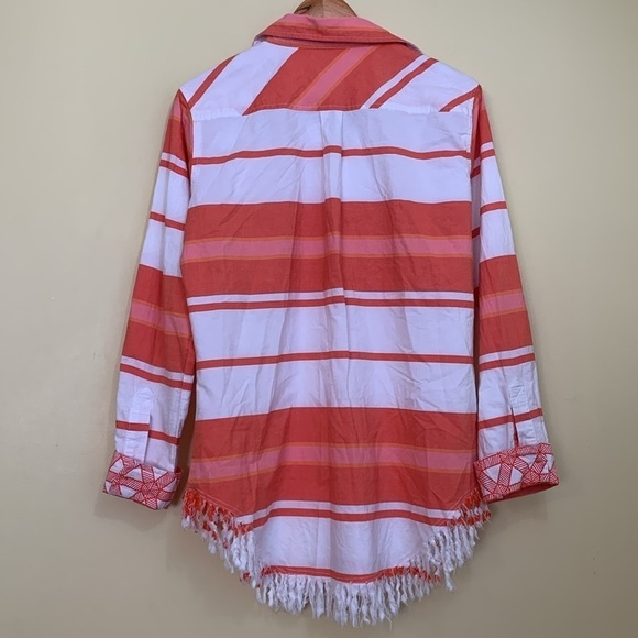 Tizzie | Creamsicle Dreamsicle Striped Fringed 100% Cotton Button Down Shirt M - Picture 17 of 17